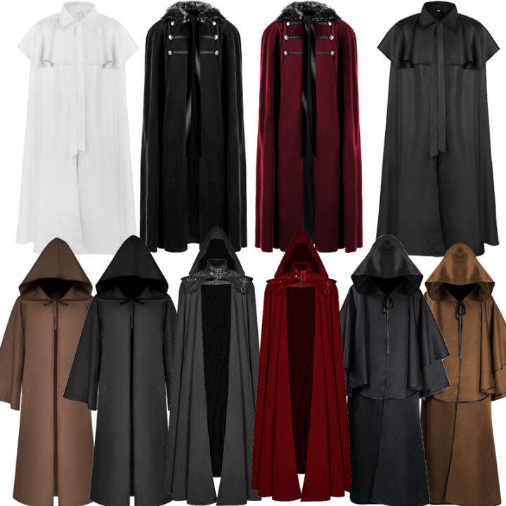Solid Color Hooded Robe Retro Wizard Cloak Medieval Magician Hooded