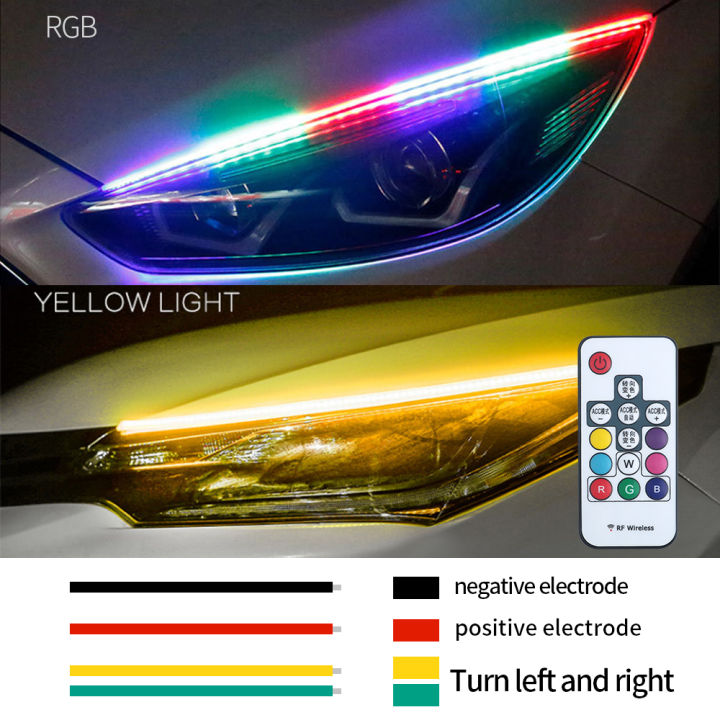 🔆KALADA 2PCS DRL Car Daytime Running Light LED Flexible Waterproof Strip  Auto Headlights Turn Signal Light Car Engine Hood Guide Decorative Ambient Lamp  RGB APP Control 12V
