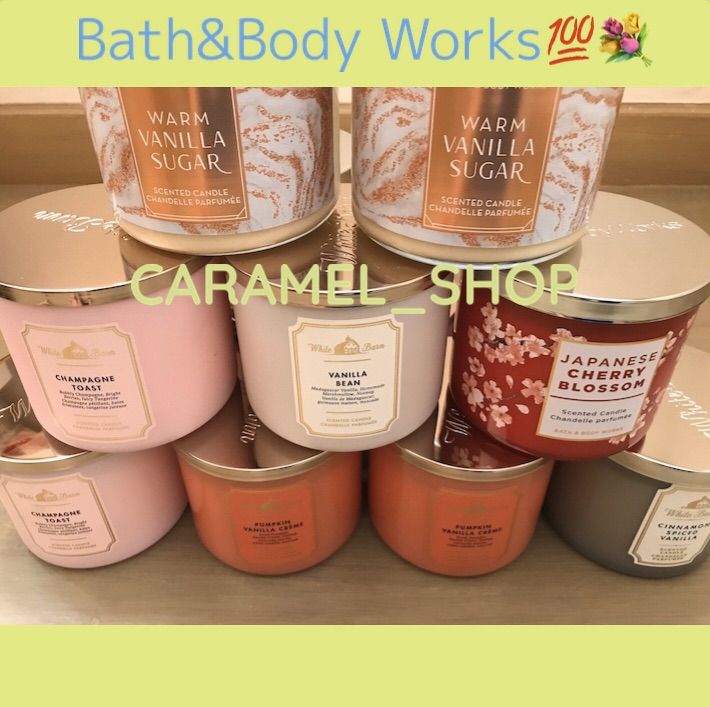 เทียนหอมbath-and-body-works-แท้-3-wick-candle-กลิ่น-warmvanillasugar-champagnetoast-vanillabean-japanesecherryblossom-pumpkinvanillacreme-cinnamonspicedvanilla-bath-amp-body-works-แท้-พร้อมส่ง