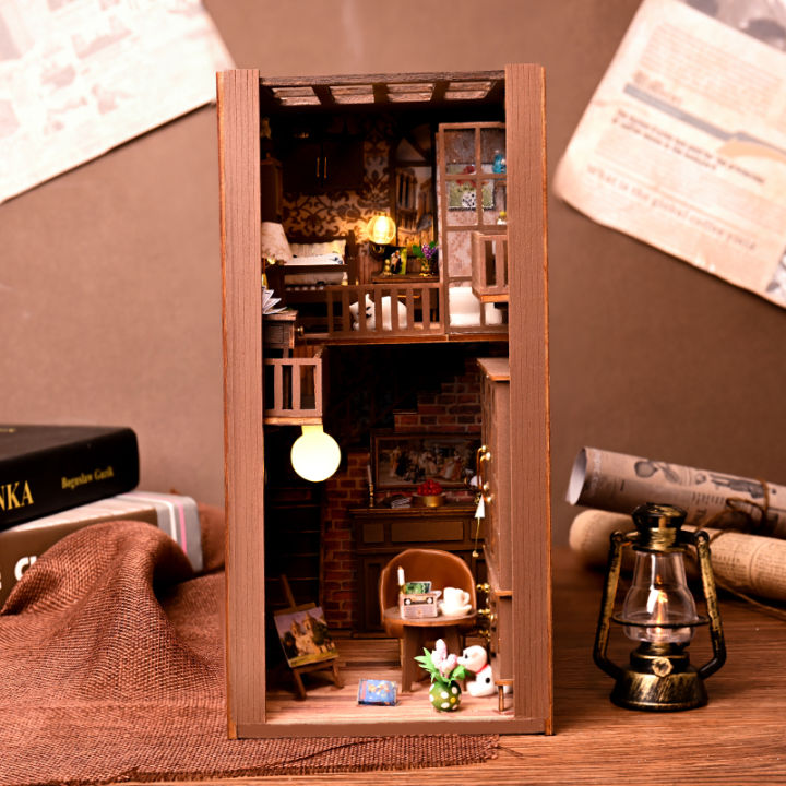 DIY Book Nook Shelf Insert Kits Miniature Dollhouse Avec Meubles