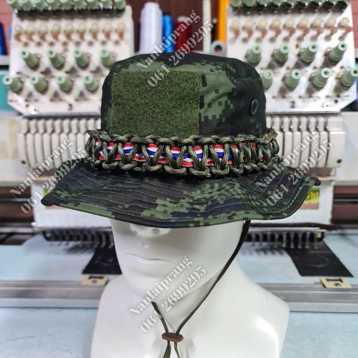 หมวกปีกสั้นทบ-ดิจิตอลใหม่-หมวกปีกเล็ก-หมวกปีกถักเชือกพาราคอต-สายลายพรางสายธงชาติ-ขนาดฟรีไซส์-58cm