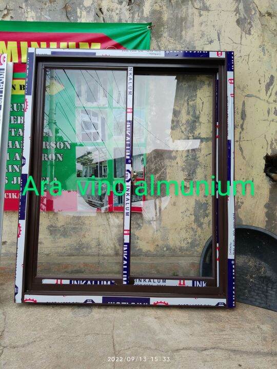 Jendela Aluminium Sleding Uk 120x100 Geser Kanan Kiri Kaca 5mm Palet