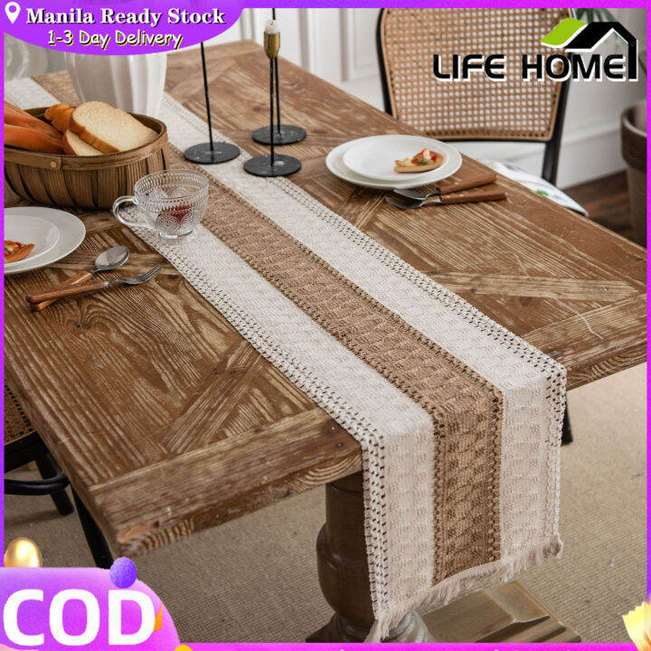 Table Runner Rectangle 4/6/8 Seater Dining Cotton Linen Weaving Tassel