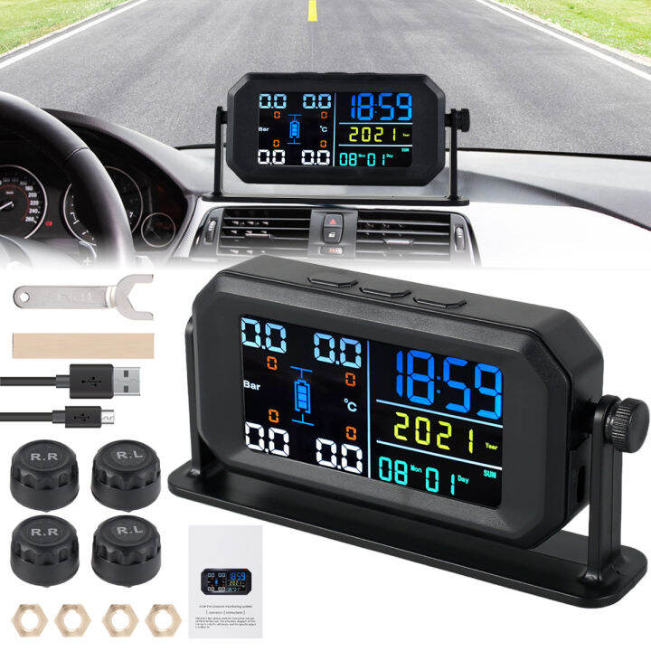 Automotive Tire Pressure Monitor for Trailer Tire Pressure Monitoring System Solar&USB Powered