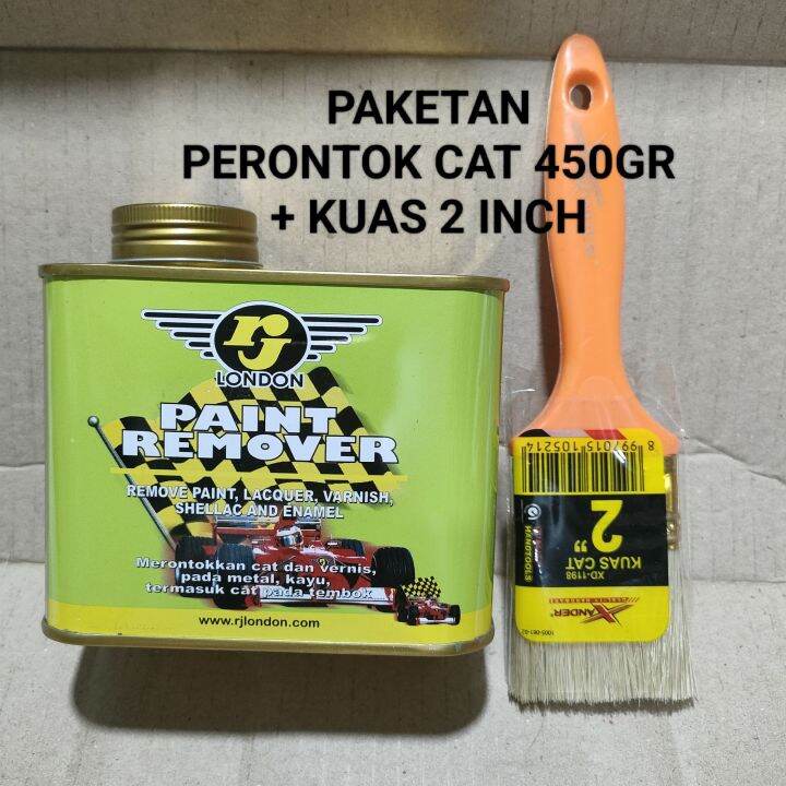 Paketan Cairan Perontok Cat + Kuas 2" inch Pernis / Serlak / Enamel 450gr Kayu Logam Tembok