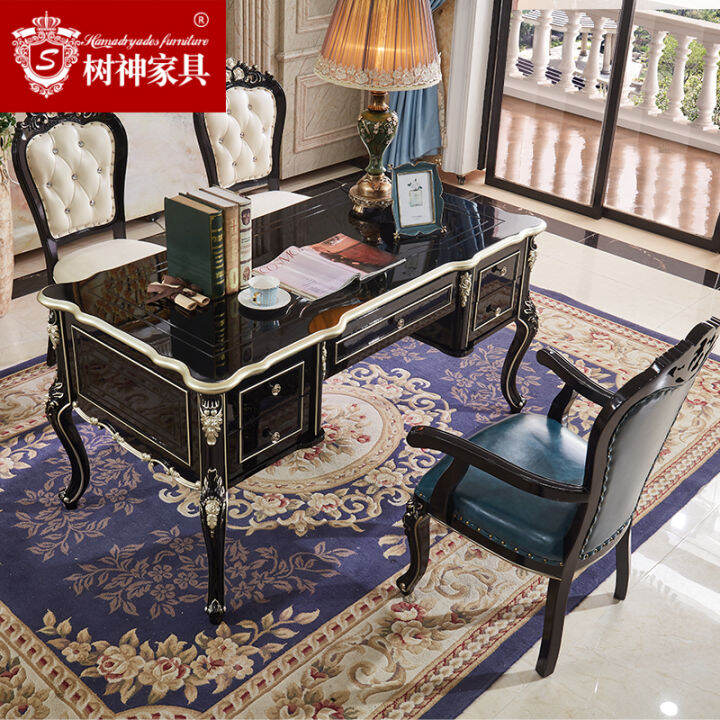 European Style Desk Study Chair Study Room Combination Set Ebony Color