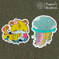 ʕ •ᴥ•ʔ ✿ พร้อมส่ง : เข็มกลัดเซ็ทเสือและแมงกระพรุน | Tiger &amp; Jellyfish Enamel Brooch Pin Set.