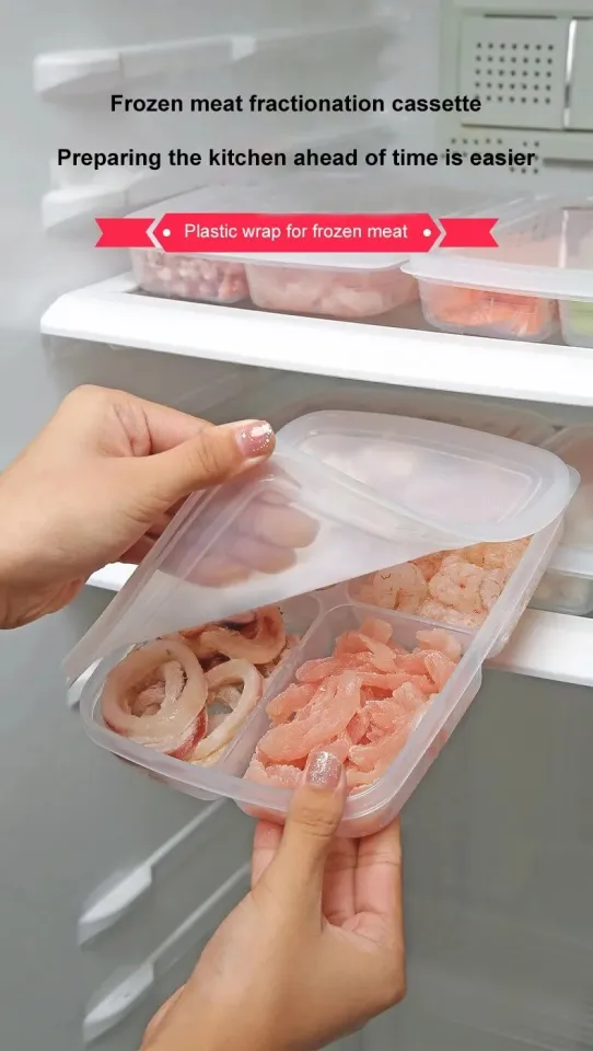 1pc Transparent Four Grid Refrigerator Large Capacity Storage Box Frozen  Meat Compartment Food Sub-packed Kitchen Tools