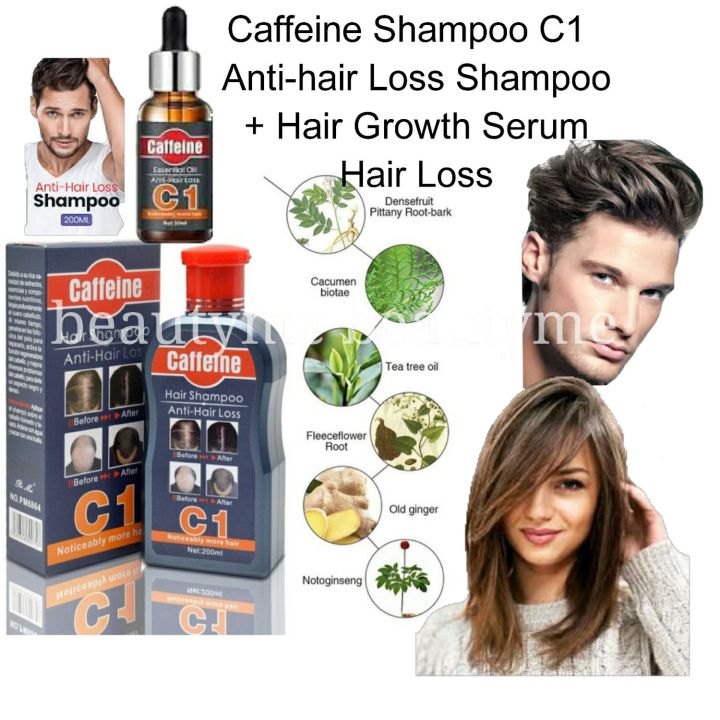 Caffeine Shampoo 200ml C1 Anti-hair Loss Shampoo + Hair Growth Serum ...