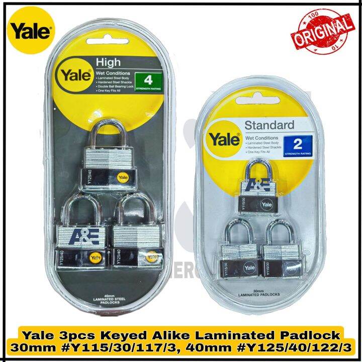 Yale 3pcs Keyed Alike Laminated Padlock 40mm # Y125/40/122/3, 30mm # ...