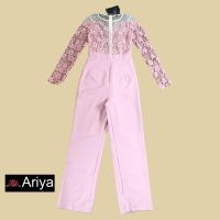 Ariya ❤️ พร้อมส่ง 3XL ❤️ จั้มลูกไม้ จั้มกางเกงขายาว เสื้อแขนยาว ชุดลูกไม้ สีชมพูอ่อน ใส่ออกงาน ชุดงานแต่ง สาวอวบ สาวไซร์ใหญ่ เพื่อนเจ้าสาว