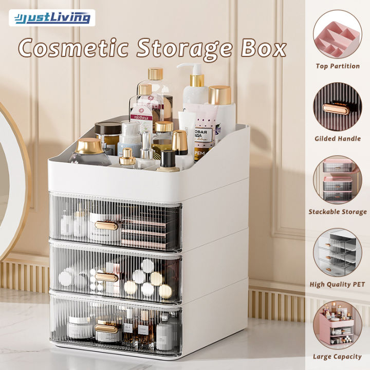 1pc Pet Stackable Makeup Organizer Storage Drawers, Acrylic