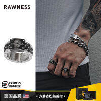 Rawness แหวนโซ่คิวบาแบรนด์สแควร์แหวนนิ้วชี้คนโสดแหวนนิ้วหัวแม่มือไทเทเนียมสไตล์อเมริกันแนววินเทจเครื่องประดับแฟชั่นสำหรับผู้ชาย