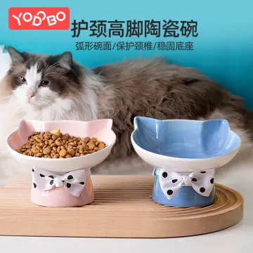 Ceramic Oblique Mouth Pet Bowls Raised Pet Bowl for Cats and Small