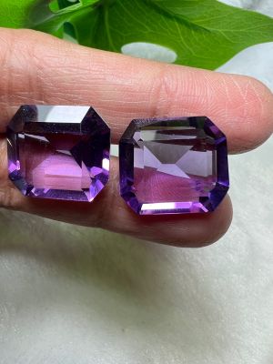 สีม่วง Amethyst Lab made 14x16 mm( มิลลิเมตร) อเมทิสต์ แล็บ AMETHYST LAB CULTURE  21กะรัต ( 2 เม็ด) เกรดอย่าง ดี