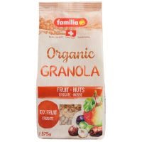 Familia Organic Granola แฟมิเลียธัญพืชอบกรอบผสมแอปเปิ้ลลูกเกดเฮเซลนัตและอัลมอนด์ 375กรัม