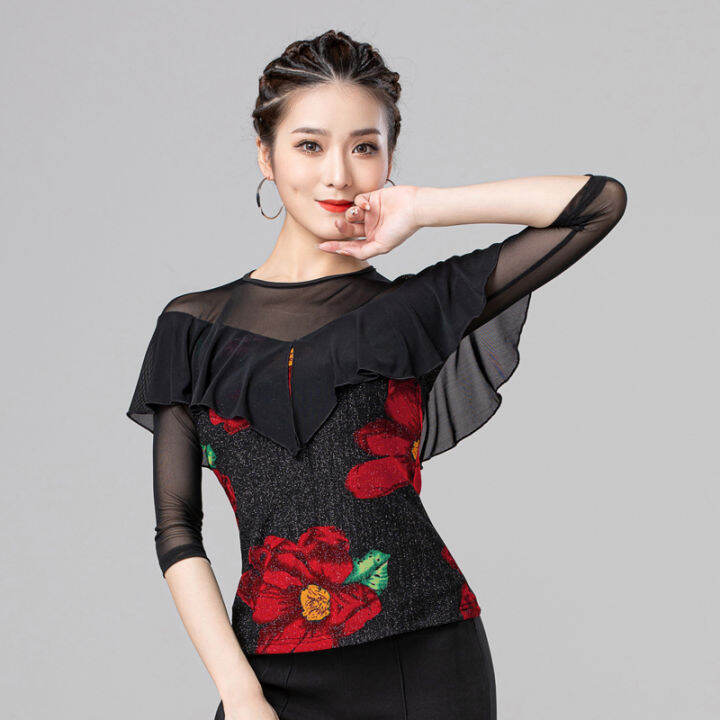 Latin Dance Blouse Rumba Dancing Top Female Ballroom Dance Shirt Modern Dance Waltz Fringe Suit 