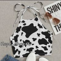 พร้อมส่ง ?? เสื้อครอปคล้องคอลายน้องวัว