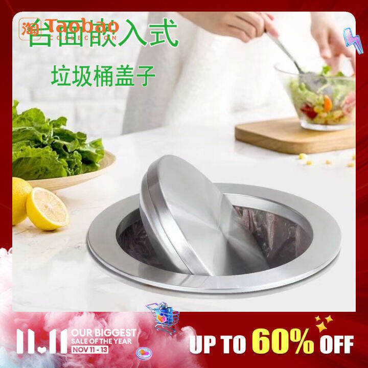 Stainless Steel Inlaid round Rocker Cover Kitchen Countertop Cover Wash