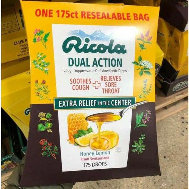 Ricola Dual Action Honey Lemon Cough Suppressant Throat Drops, 175ct Bag