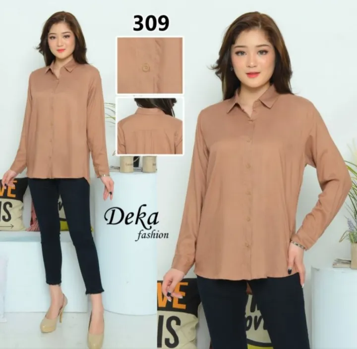 kemeja polos wanita lengan panjang warna coksu | Lazada Indonesia