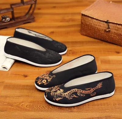 Giày Vải Bắc Kinh Cũ Giày Kungfu Giày Đạo Sĩ Vải Bố Giày Đế Cao Su Đế Mềm Giày Tập Võ Nam Đế Gân Bò