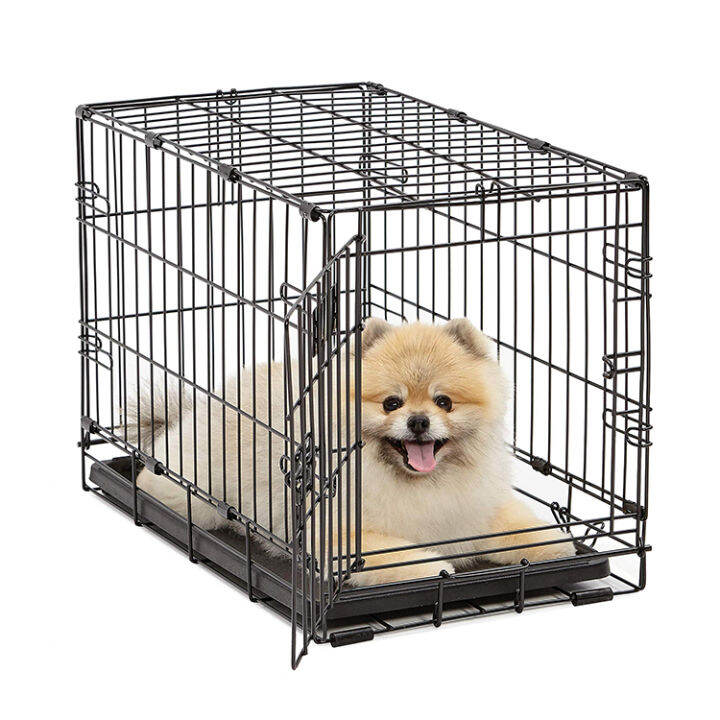 Folding Metal Dog Cage with Paw Protector Bottom Plastic Tray Removable