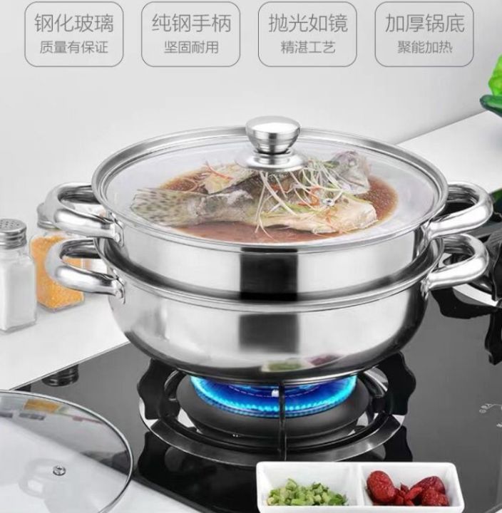 2 Tier Stainless Steel Steamer Pot Support for Stove and Induction