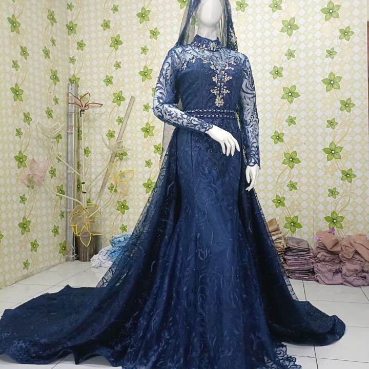 Gaun Pengantin Model Slim Duyung Warna Navy Lengkap Slayer | Lazada ...