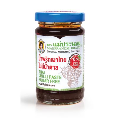 น้ำพริกเผาไทย ตราแม่ประนอม สูตรไม่มีน้ำตาล ผลิตจากหญ้าหวาน 114กรัม Thai Chilli