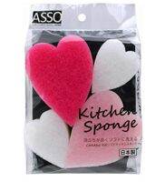 ASSO CARAful Antibacterial Soft Kitchen Sponges, 4 ชิ้น ฟองน้ำ ฟองน้ำล้างจาน ล้างภาชนะ ผลิตในญี่ปุ่น Hearts