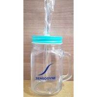 แก้วมัค Sensodyne + หลอดสแตนเลส + ฝาปิด​ สูง​ 13​ ซม.