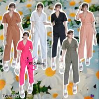 18592 Jumpsuit ชุดจั้มสูทปกสูทขายาว+เข็มขัด