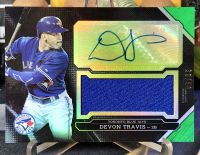 DEVON TRAVIS #30/50⚾️ MLB?? การ์ดเบสบอล ชิ้นส่วนเสื้อพร้อมลายเซ็น ✍️JERSEY AUTOGRAPH Toronto Blue Jays