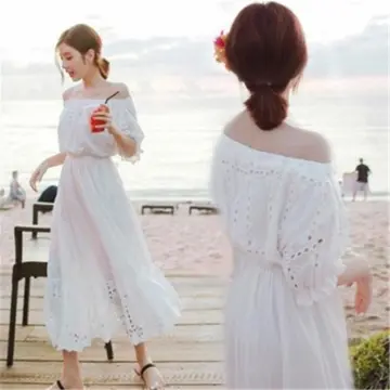 White bohemian beach on sale dress