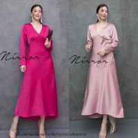 (นางแบบใส่ชุดขาย) V1 LX MaDAM iN ParTy Satin Maxi DreSS เดรสซาติน เดรสคอวี กระโปรงทรงเอ สวยสง่า เดรสคุณนาย สวยเรียบคลาสสิค เดรสผ้าเงา ใส่ได้ทุกงาน