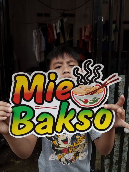 Stiker Kaca Gerobak Tulisan Mie Bakso Full Colour Nama Usaha Nama Toko