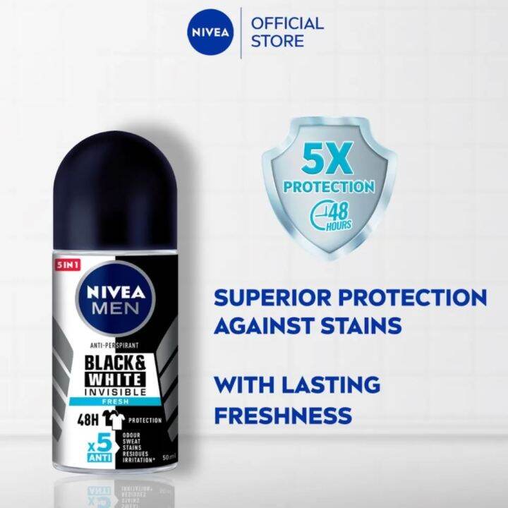 NIVEA MEN Deodorant Male Black & Bright Invisible Fresh Roll On 50 ml ...