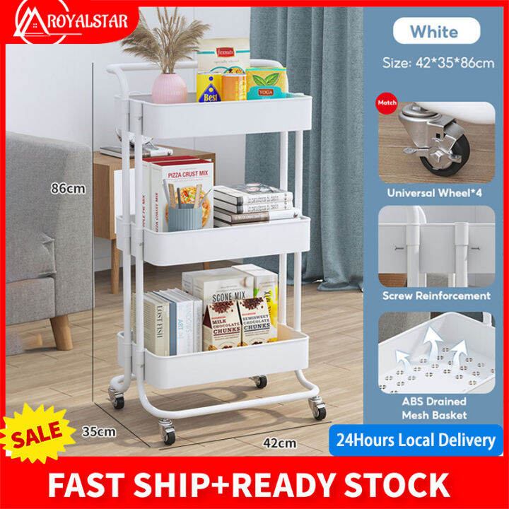 Royalstar 3 Tier Trolley Cart Multi purpose Kitchen Trolley Carbon