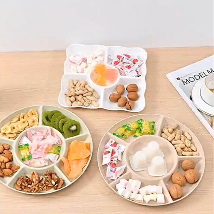 6 Compartment Food Storage Tray Dried Fruit Snack Plate Appetizer