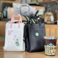 Starbucks Tote Bag กระเป๋าครบรอบ 25ปี ถือได้ สะพายได้ สีขาวชมพู