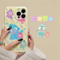 Play Sheng เคสโทรศัพท์มือถือลายการ์ตูนน่ารักภาพสีน้ำมันลายปลาการ์ตูนหลากสีลายโดมอนสำหรับ iphone14promax iPhone 13เคสกันตกแบบใหม่สำหรับผู้หญิง14Pro 12สองในหนึ่ง14PM ฟิล์มกันรอยยับ