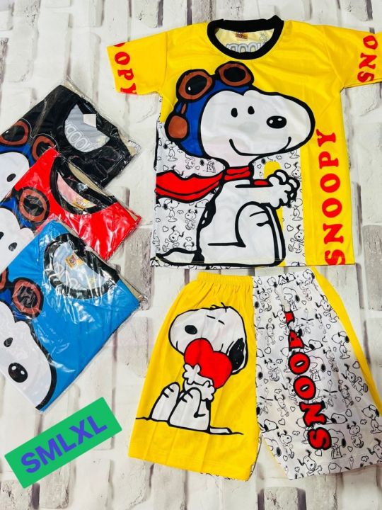 ชุดแขนสั้นขาสั้นเด็ก ลานการ์ตูน ลายSnoopy (4-8ขวบ)