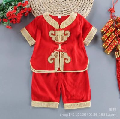 ชุดเสื้อทรงจีน ลายตรุษจีน เด็กผู้ชาย ในธีมสีแดง มงคล 1ชุดมีเสื้อพร้อมกางเกง