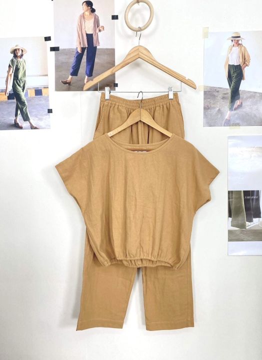 chathai-simple-set-ชุดเซ็ตเสื้อเอวจั๊ม-กางเกงขายาว