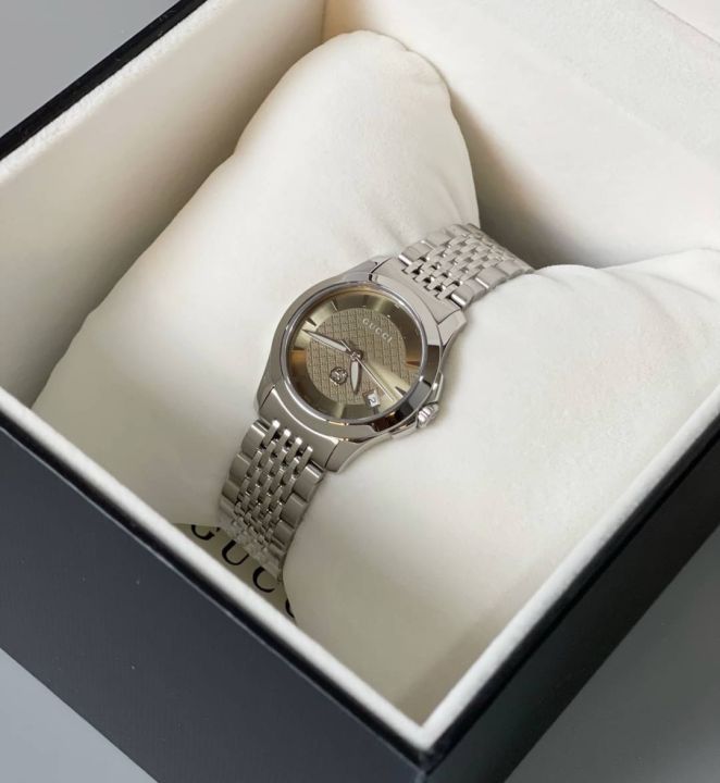 นาฬิกาข้อมือสำหรับผู้หญิง-watch-new-gucci-g-timeless-หน้าปัดน้ำตาล-ขนาด-27mmรับประกันของแท้-100-ไม่แท้ยินดีคืนเงินเต็มจำนวน
