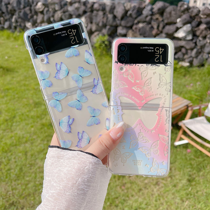 Abbery for Samsung Galaxy Z Flip 4 5G Case Clear with Design, Cute Floral  Stars Glitter Sparkle TPU & PC Transparent Dried Real Flower Women Girls