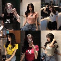 ??(พร้อมส่ง)??เสื้อยืดแขนสั้น ทรงรัดรูป No.195