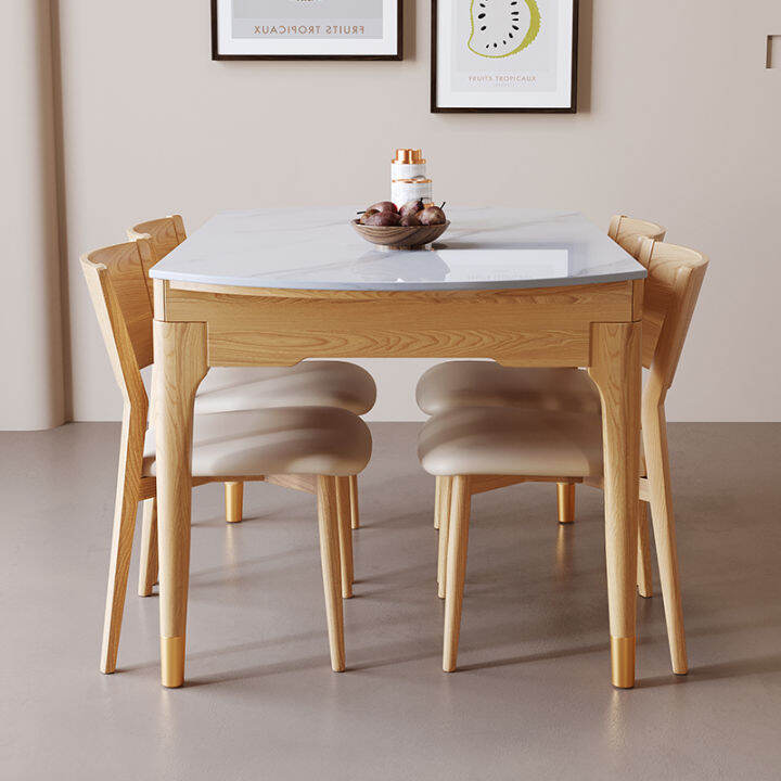 Stone Plate Retractable round Dining Table Small Apartment Modern Minimalist Foldable Dining