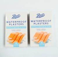 Boots WATERPROOF PLASTERS REPELS WATER &amp; DIRT (2 Boxes) พลาสเตอร์กันน้ำคละแบบและไซส์ 2กล่อง